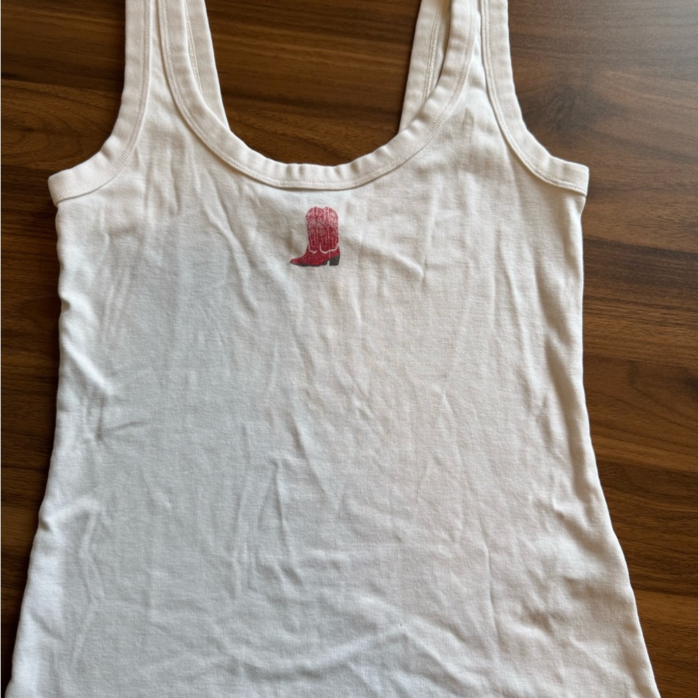Abercrombie & Fitch White Tank Top with Red Boot Design